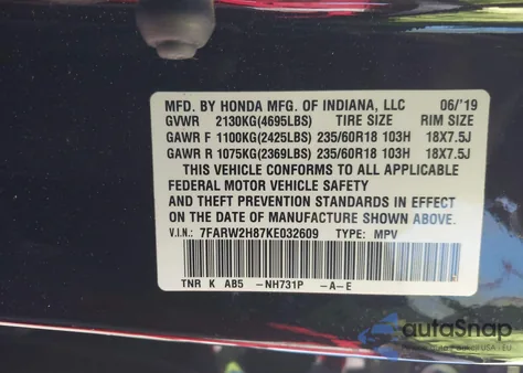 2019 Honda Cr-V Ex-L from USA, damaged, VIN 7FARW2H87KE032609